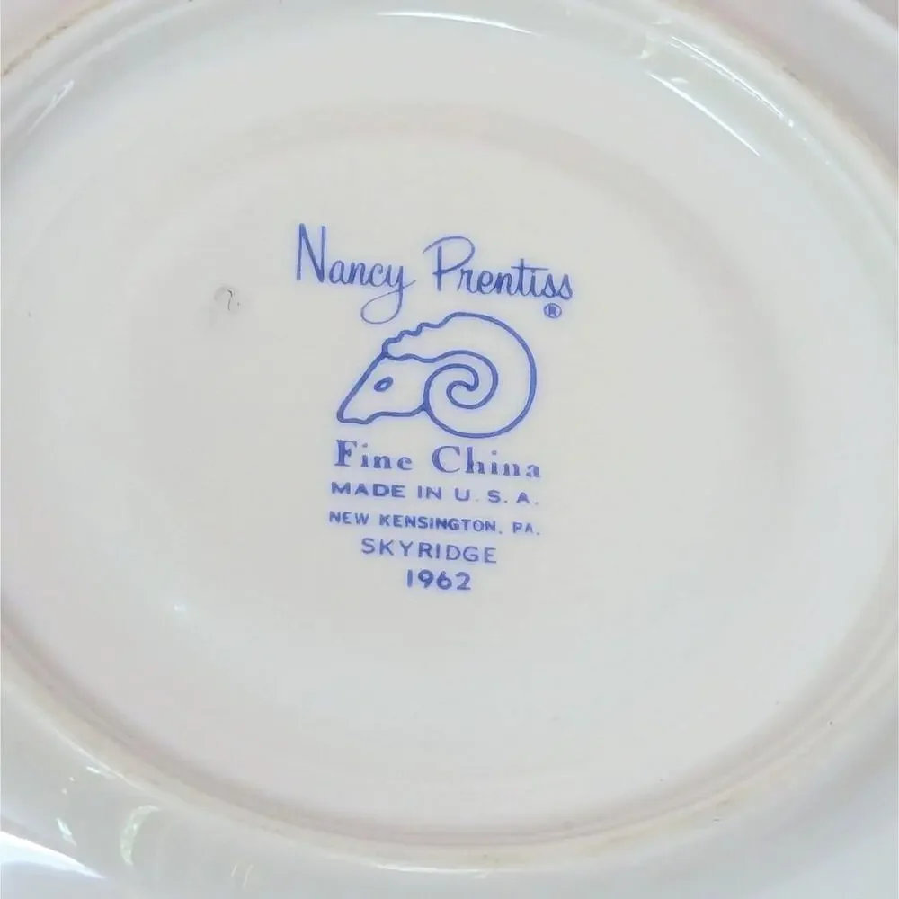 1962 Nancy Prentiss Blue Twilight Fine China Tea Cup and Saucer Set of 6